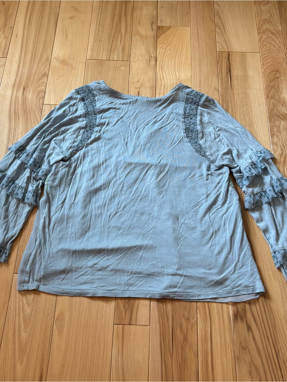 Anthropologie Tiny Frances Long Sleeve Ruffle Blue Floral Embroidered Top - Picture 7 of 12